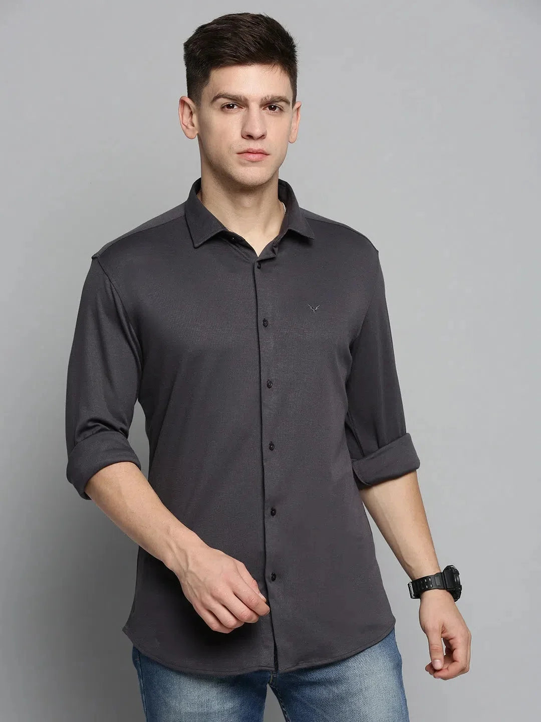 Men's Grey Solid Cotton Shirt | Modern Casual Mens Shirt
