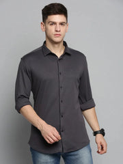 Men Grey Solid Casual Shirt-CARLOKNITS-3223-Grey