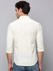 Men Cream Solid Casual Shirt-LARALILEN-3133-Cream