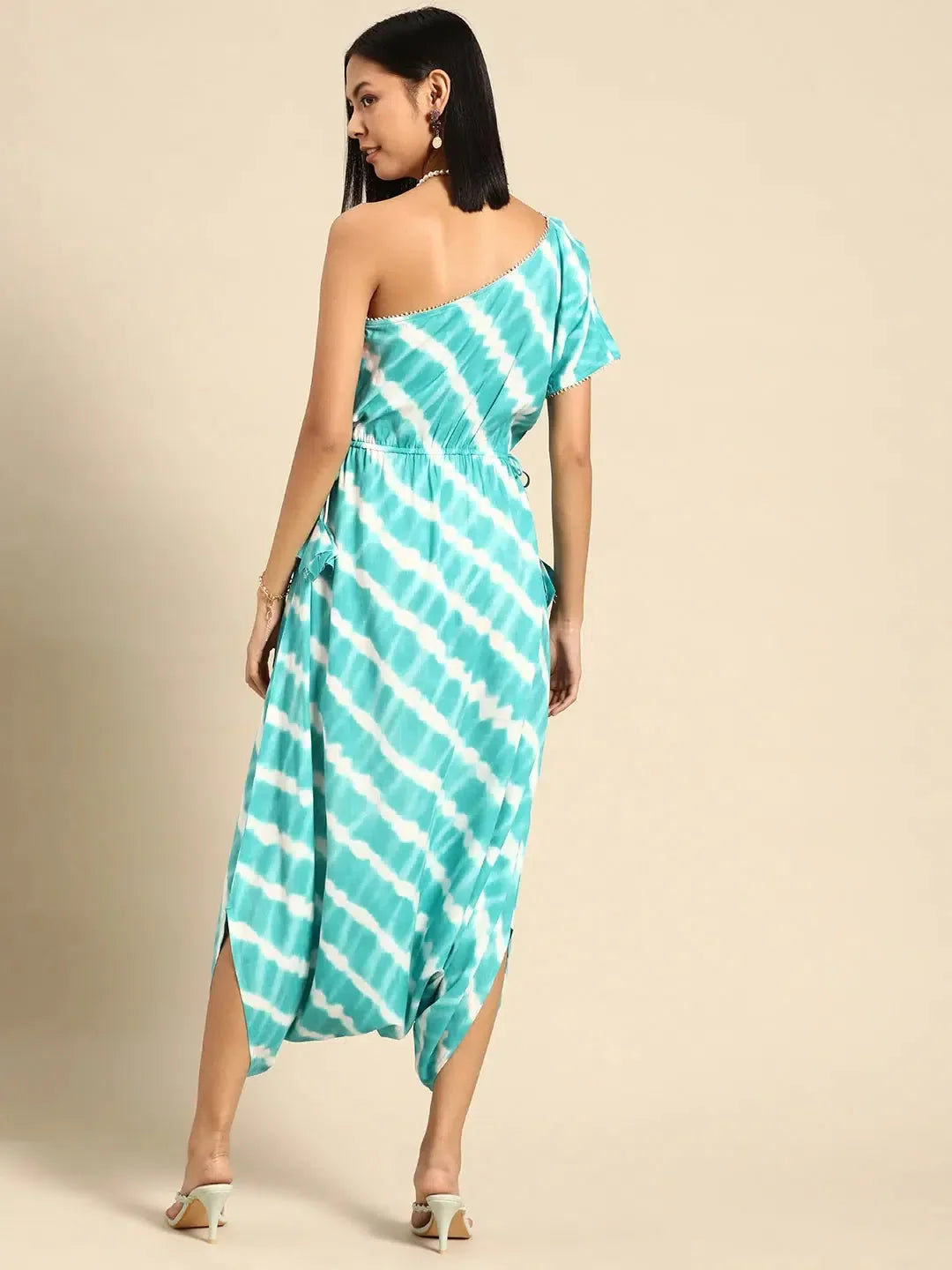 Aqua Blue One Shoulder Dhoti Jumpsuit | Rayon Tops Online