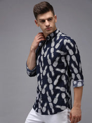 Men Blue Printed Casual Shirt-JHONOPRINT-1491-Navyblue