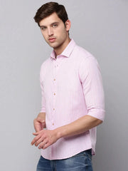 Men Pink Striped Casual Shirt-CASINOSTIPELINEN-3467-Pink