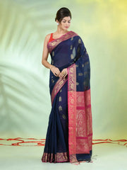 Maroon Cotton Saree With Geomatric Patterns-MA66BCT43830036