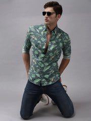 Men Green Printed Casual Shirt-PERRYPRINT-1851-Seagreen
