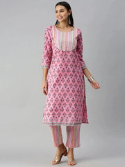 Women's Pink Striped Kurta SetsS-383-Pinkmulti