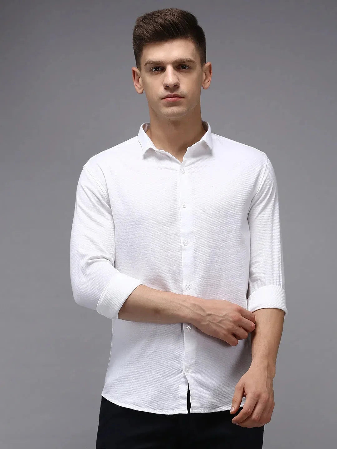 Men's White Solid Shirt - DesiQlo Cotton Casual Shirt