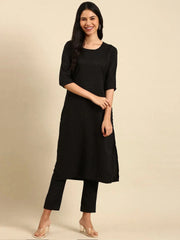 Women's Black Solid Kurta SetKC-795-Black