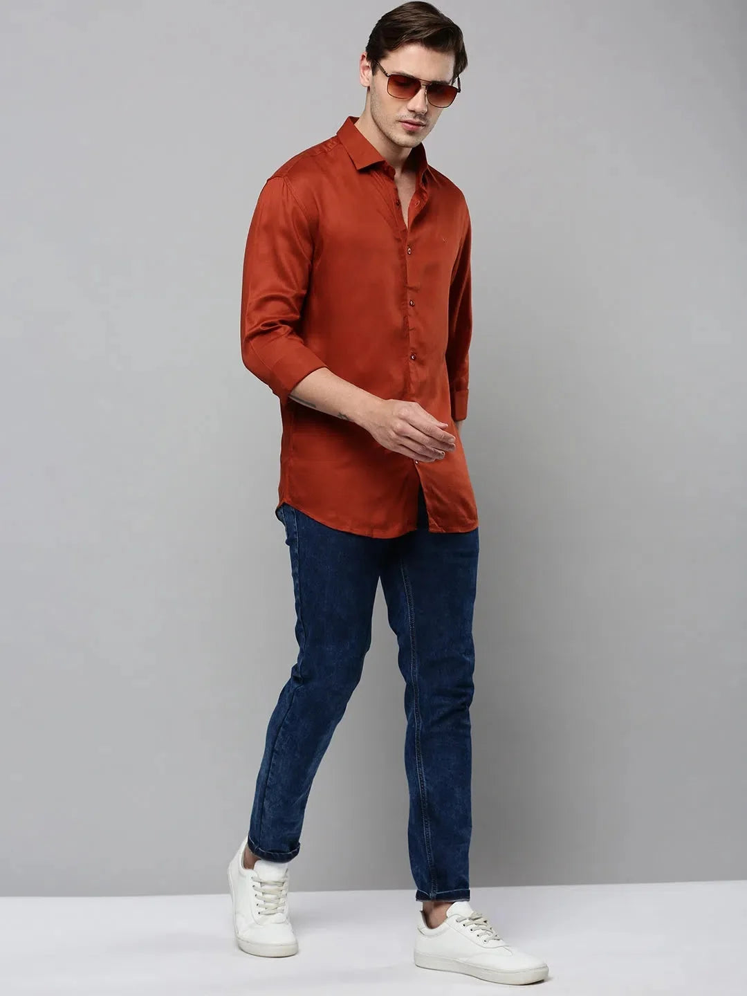 Rust Solid Mens Shirt - Cotton Casual Shirt | DesiQlo