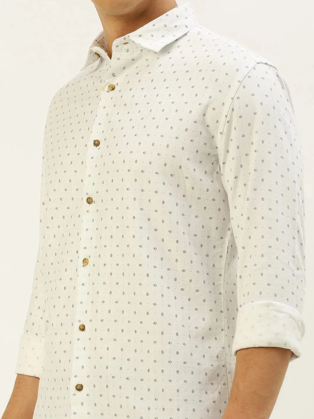 Men's White Printed Linen Shirt | DesiQlo Casual Beach Shirts