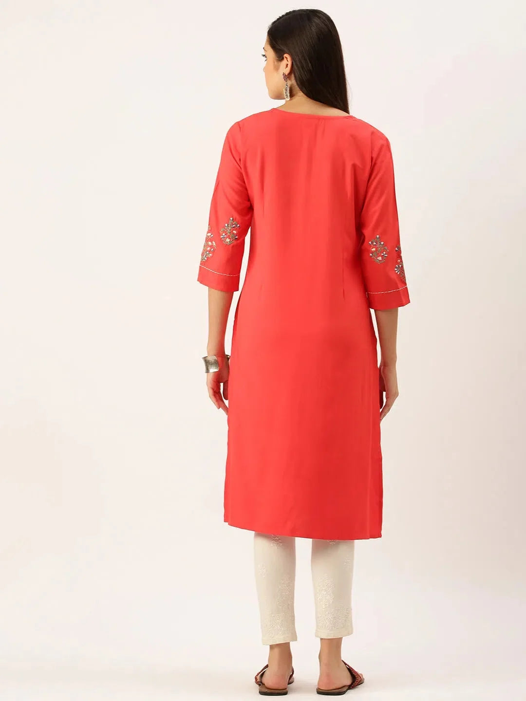 Red Embroidered Indian Kurta - DesiQlo Ladies Kurtas Online