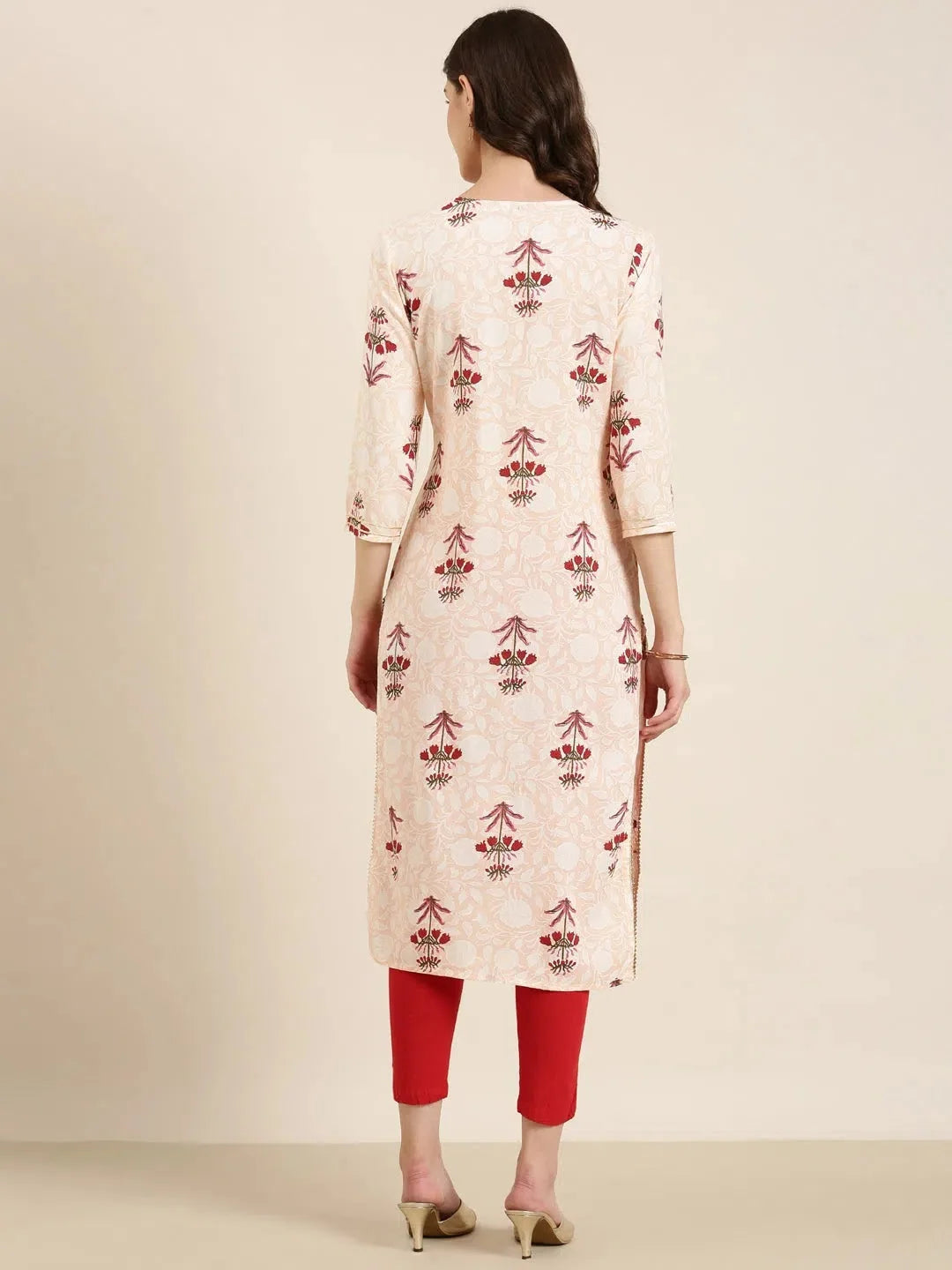 Peach Floral Women's Kurta - Stylish Cotton Kurtas Online