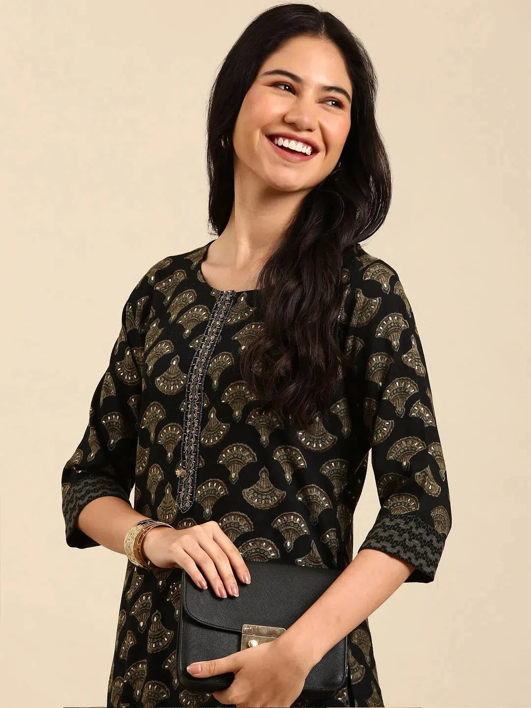 Black Printed Kurta Set | Women's Cotton Indian Kurta Sets - Style 1