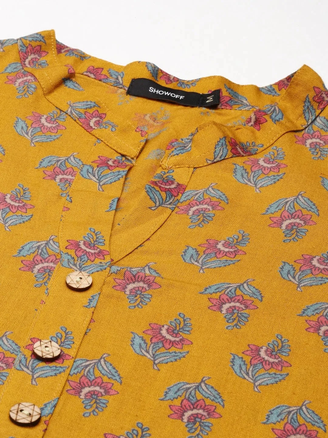 Mustard Printed Viscose Kurta | Indian Kurta for Women