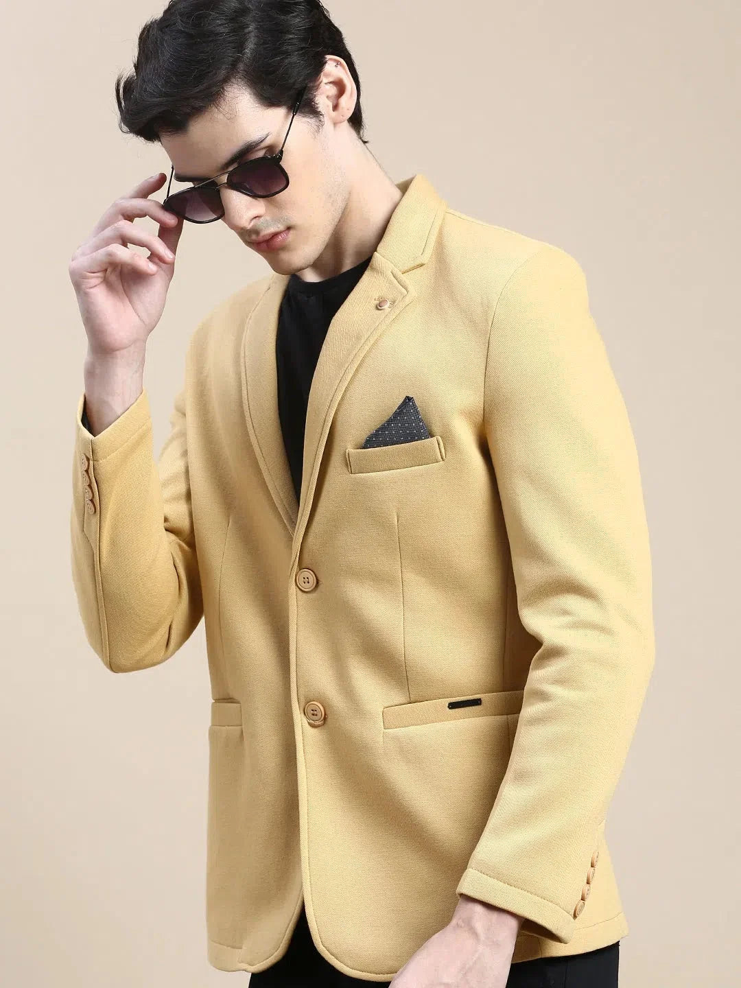 Men Yellow Solid Casual Blazers-AR-38-Mustard