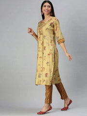 Women's Mustard Printed Kurta SetsKC3173-Mustard