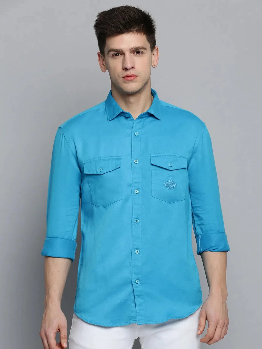 Men's Blue Linen Shirt - Solid Casual Style | DesiQlo