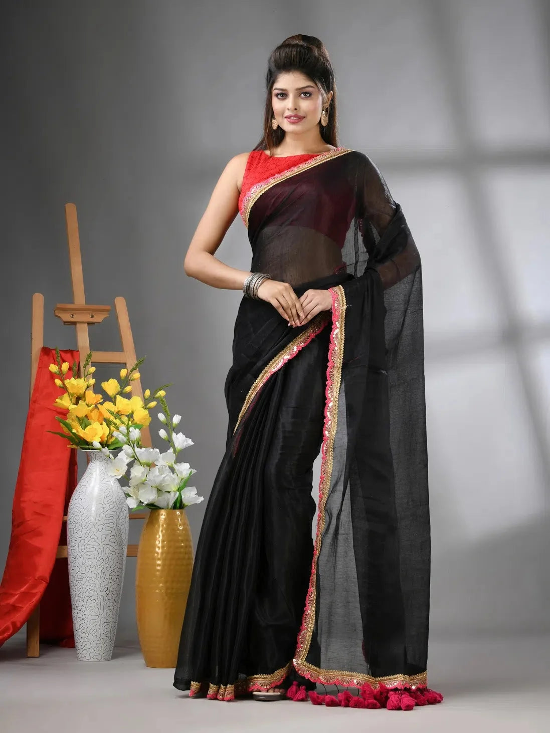 Black Shimmer Cotton Saree | Indian Wedding Sarees
