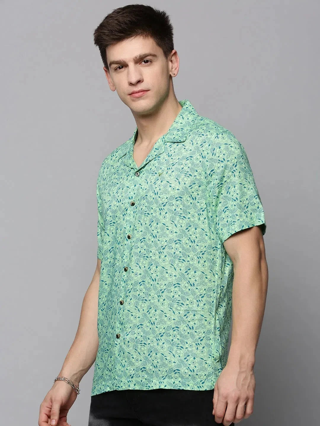 Mens Green Printed Shirt | Viscose Casual Shirt