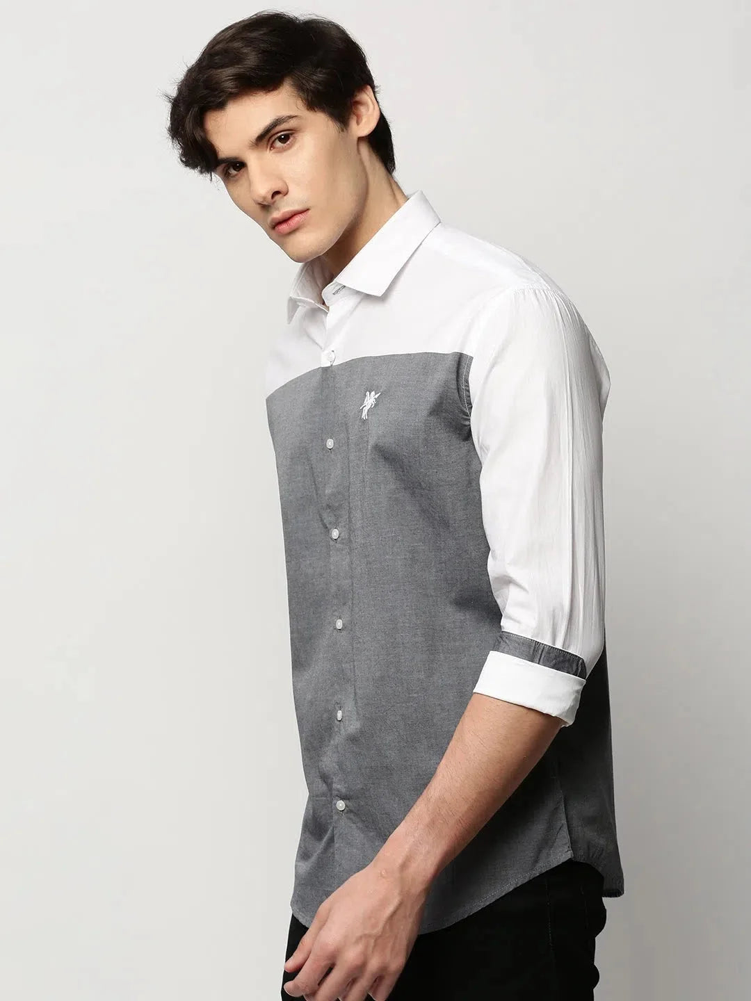DesiQlo Grey Colorblock Mens Shirt | Cotton Casual Shirts