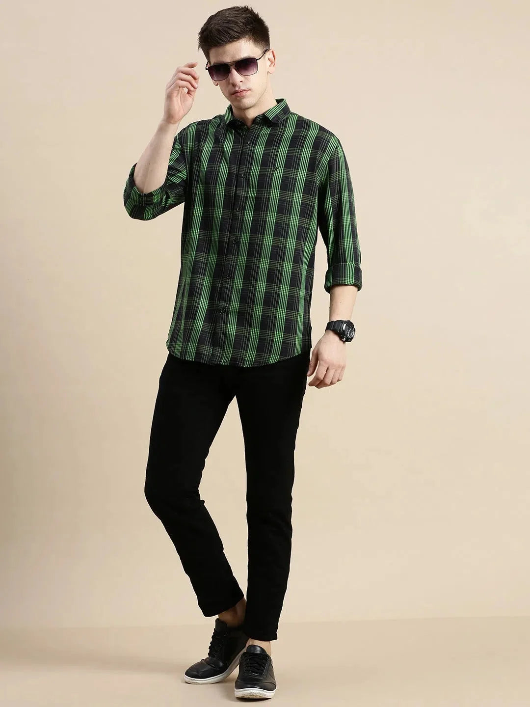 Stylish Black Checked Mens Shirt - Cotton Casual Shirt | DesiQlo