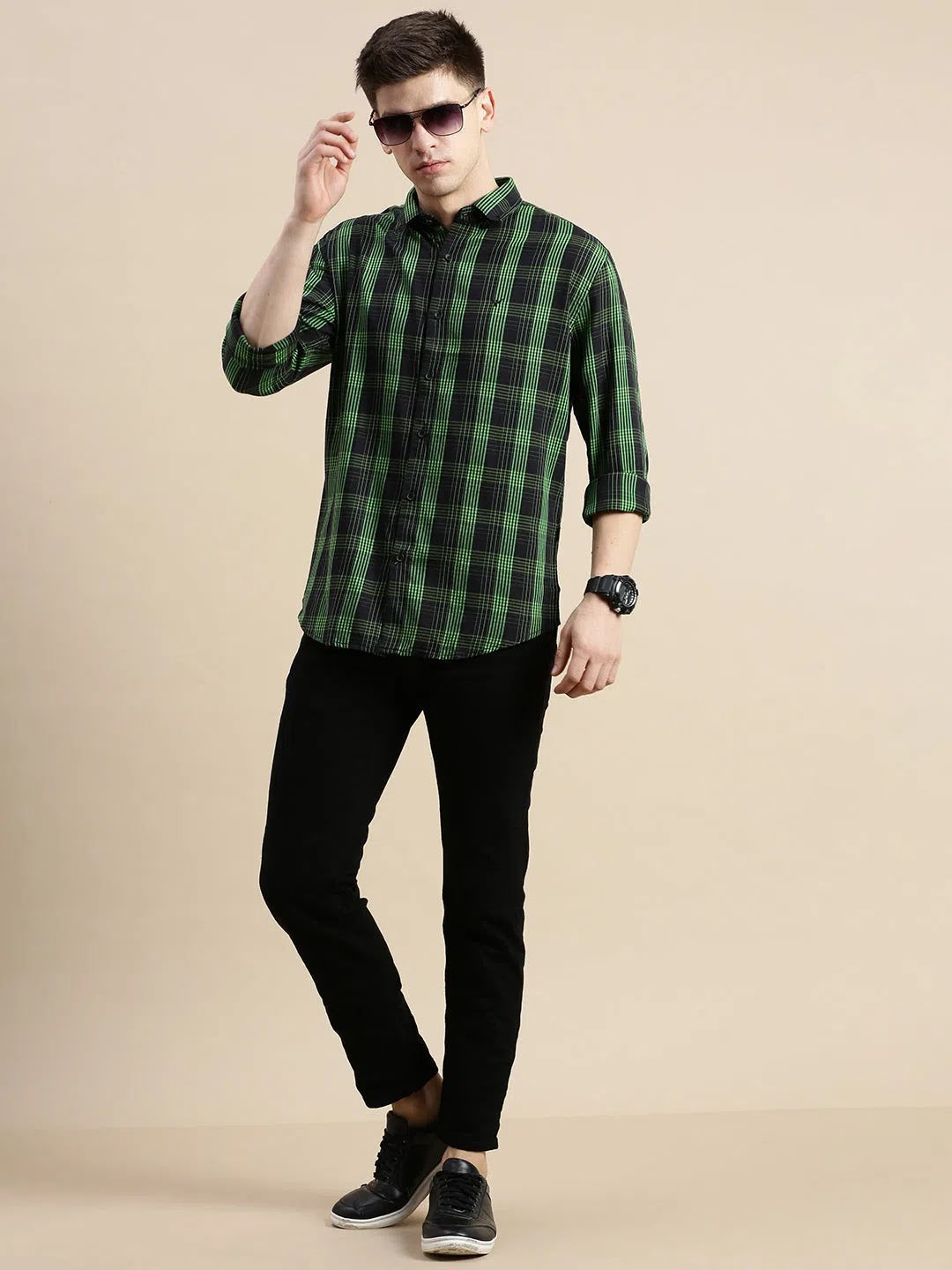 Stylish Black Checked Mens Shirt - Cotton Casual Shirt | DesiQlo