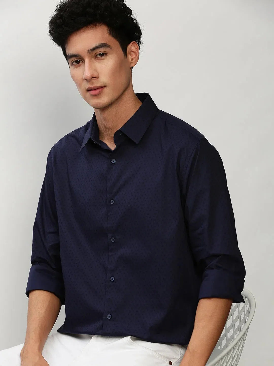 Men Navy Printed Casual Casual Shirts-YAYIN-1587-Navyblue