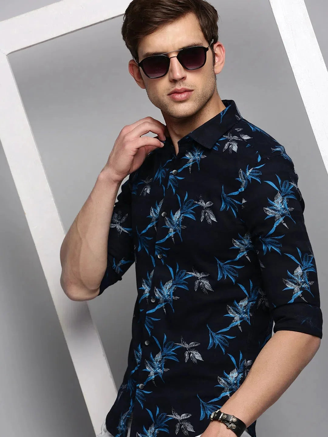 Men Navy Printed Casual Shirt-JUPITERPRINT-3402-Navyblue