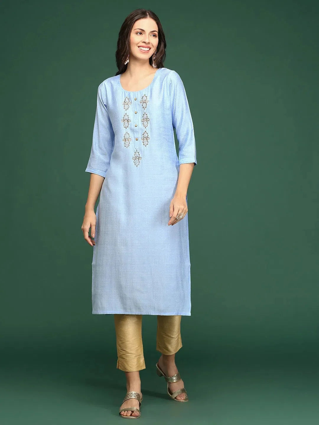 Stylish Blue Embellished Indian Kurta for Women