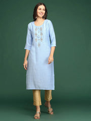 Women's Blue Embellished Straight Kurta-SKC-3217-Blue