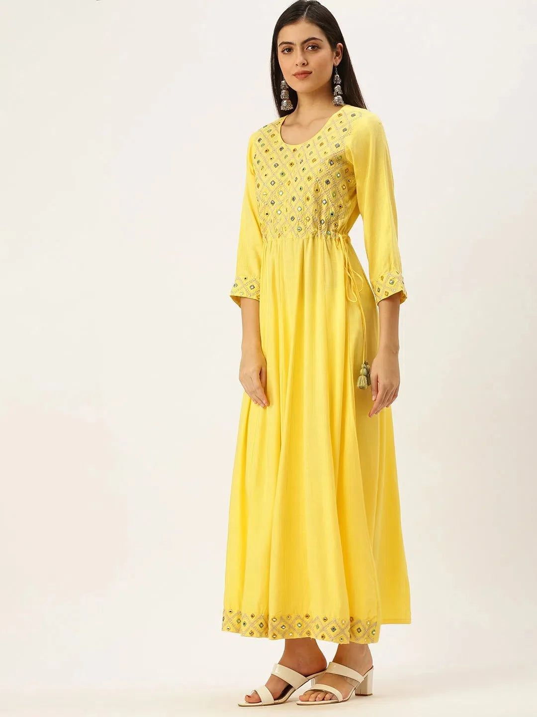 Yellow Embroidered Anarkali Kurti for Women | DesiQlo