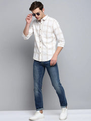 Men Beige Checked Casual Shirt-MARFACHECKS-4438-Beige