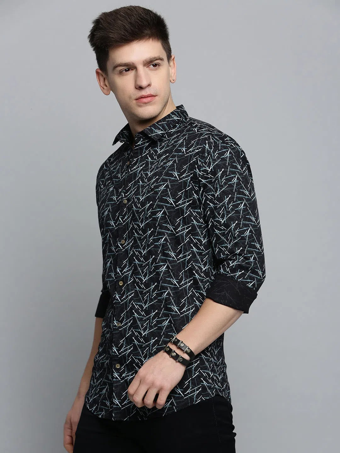 Men's Black Printed Shirt - Trendy Casual Cotton Shirt