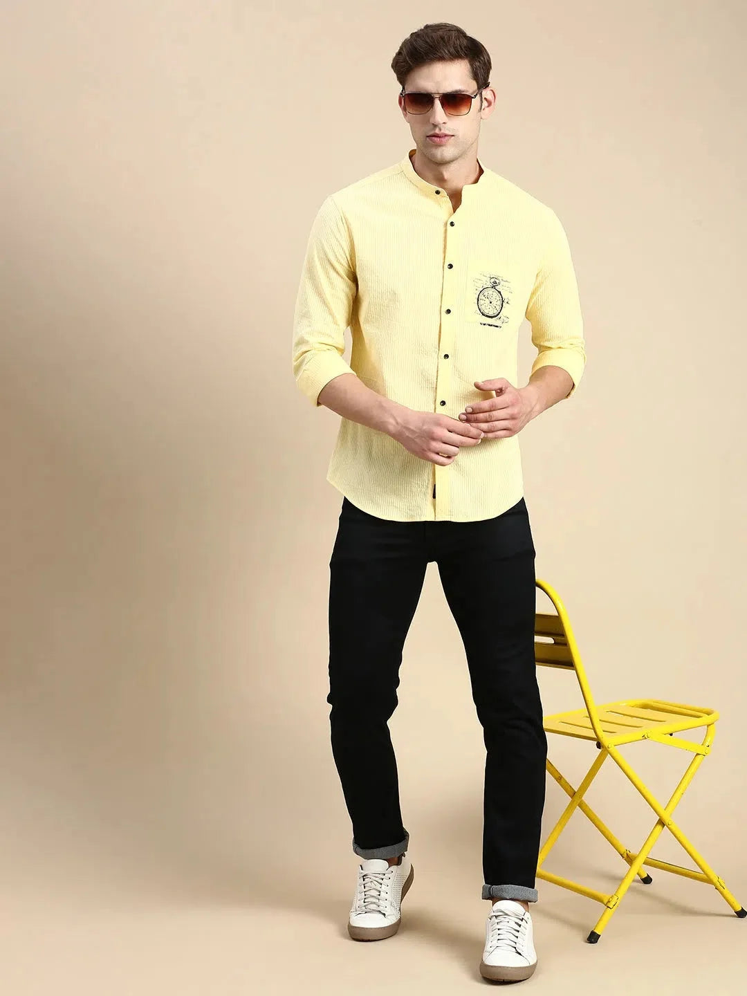 Yellow Solid Mens Shirt - Casual Cotton Shirt | DesiQlo