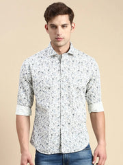 Men White Printed Casual Shirt-IKIGAIPRINTS-8805-Offwhite