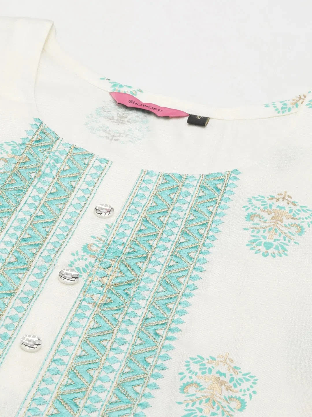 Soft Cream Floral Cotton Kurta Set | Women's Indian Kurta Sets