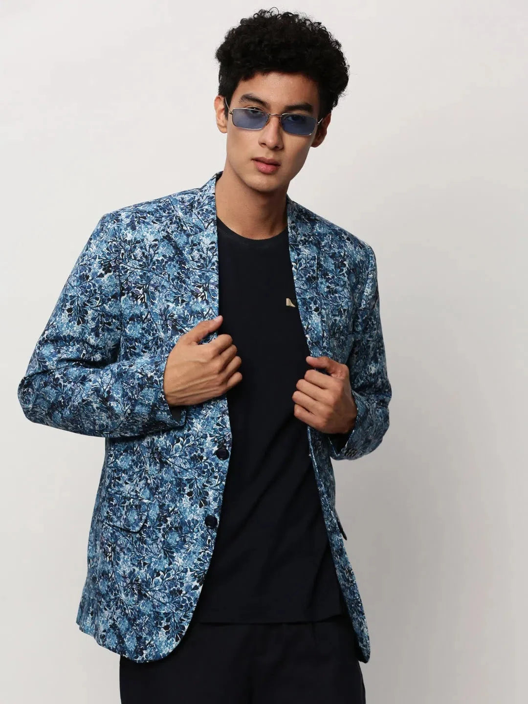 Blue Print Blazer - Men's Nehru Jacket Wedding Style Update