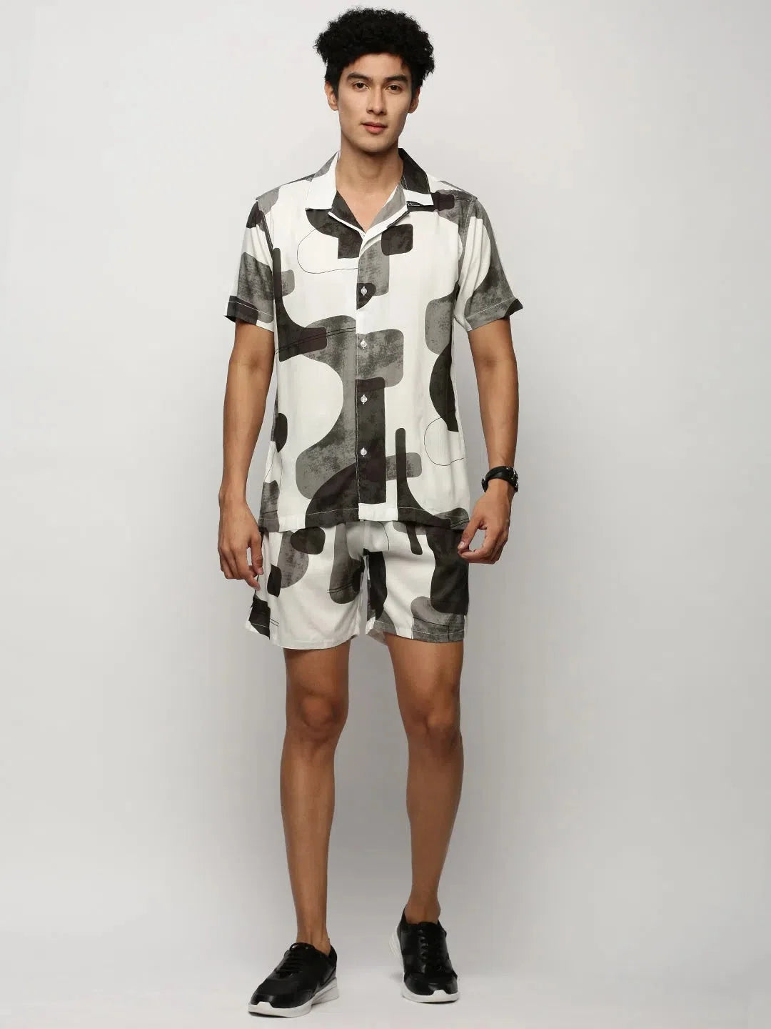 White Printed Men's Casual Co ord Sets | Showoff