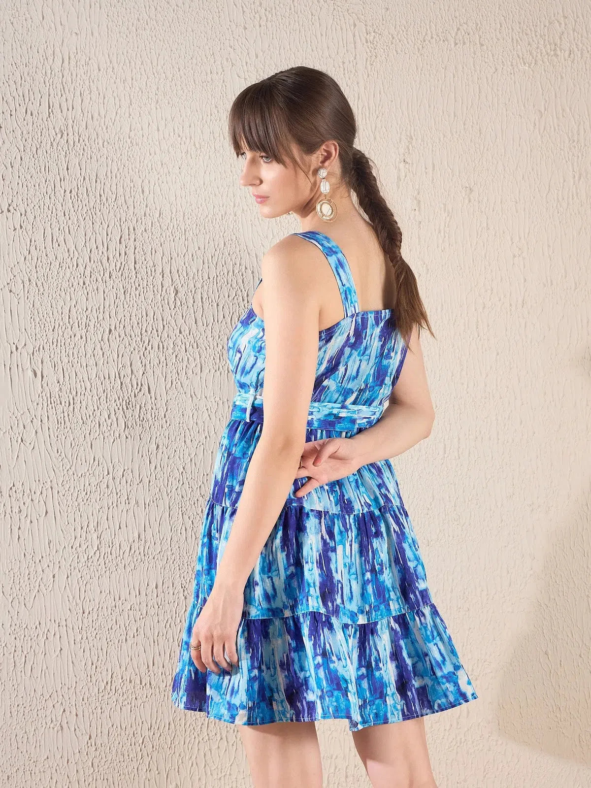 Blue Brushstroke Print Short Dress | Women's Printed Dress