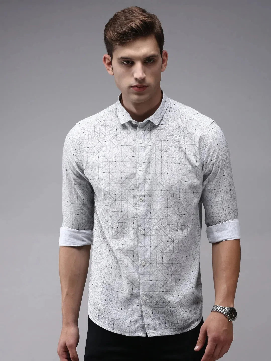 Mens Grey Checked Cotton Shirt - Casual & Stylish