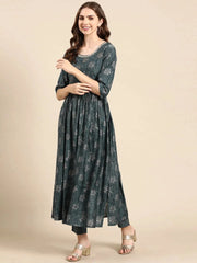 Women's Teal Printed Kurta SetKC-1006-Teal