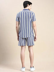 Men Blue Striped Casual Co ord Set-AM-92-9-Blue