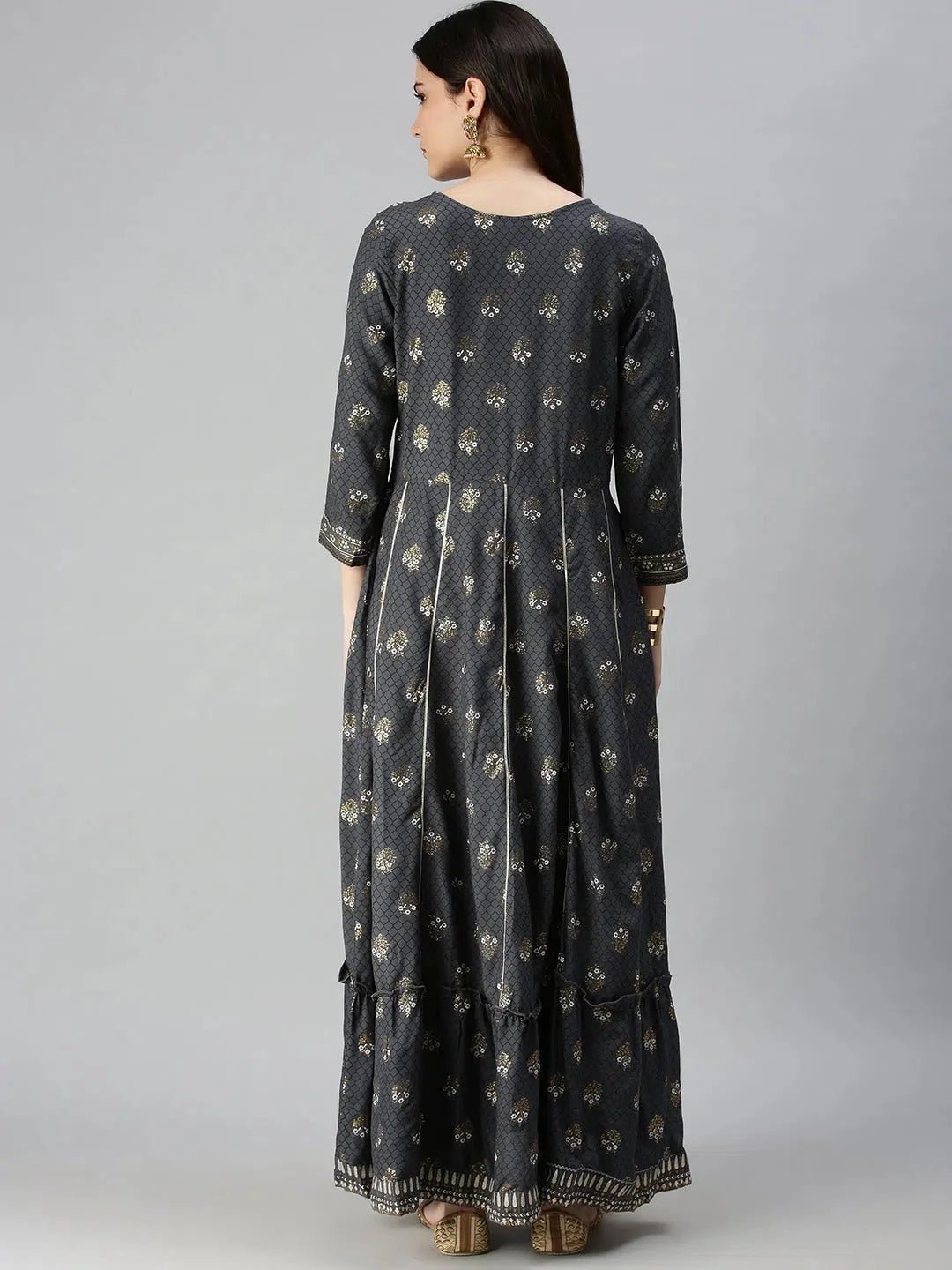 Grey Printed Cotton Anarkali Kurta | Women's Anarkali Kurti
