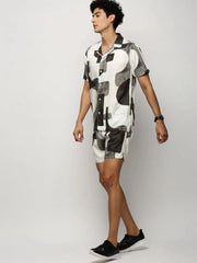 Men White Printed Casual Co ords-AM-98-9-White