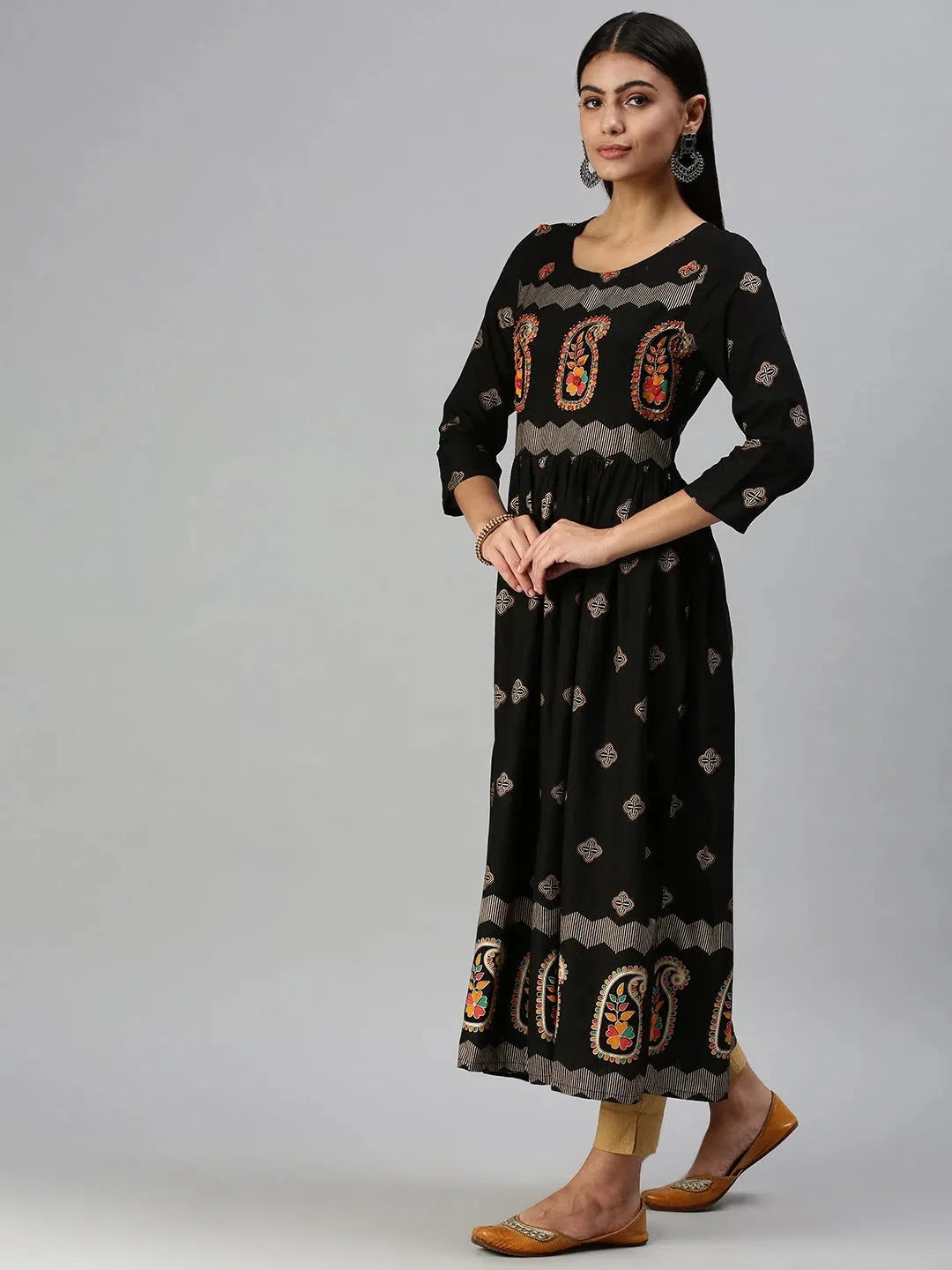 Black Printed Straight Kurta - Stylish Indian Kurta Ladies Online