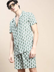 Men White Printed Casual Co ord Set-AM-92-3-Offwhite