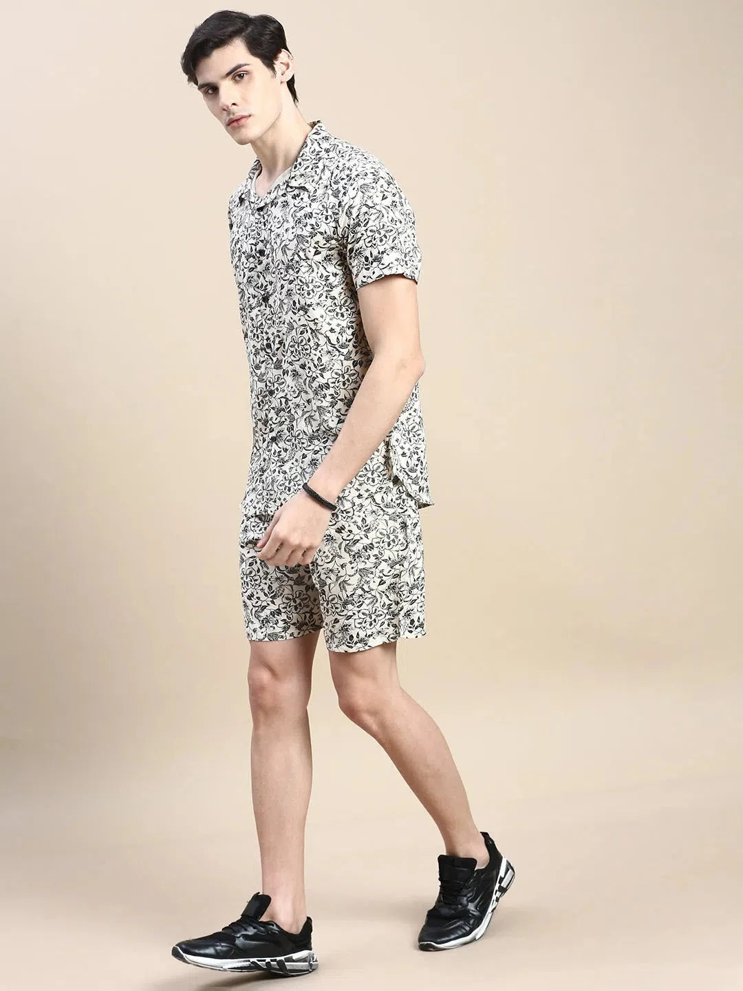 Men's Beige Printed Casual Co ord Set | Cotton Co ord Sets Men