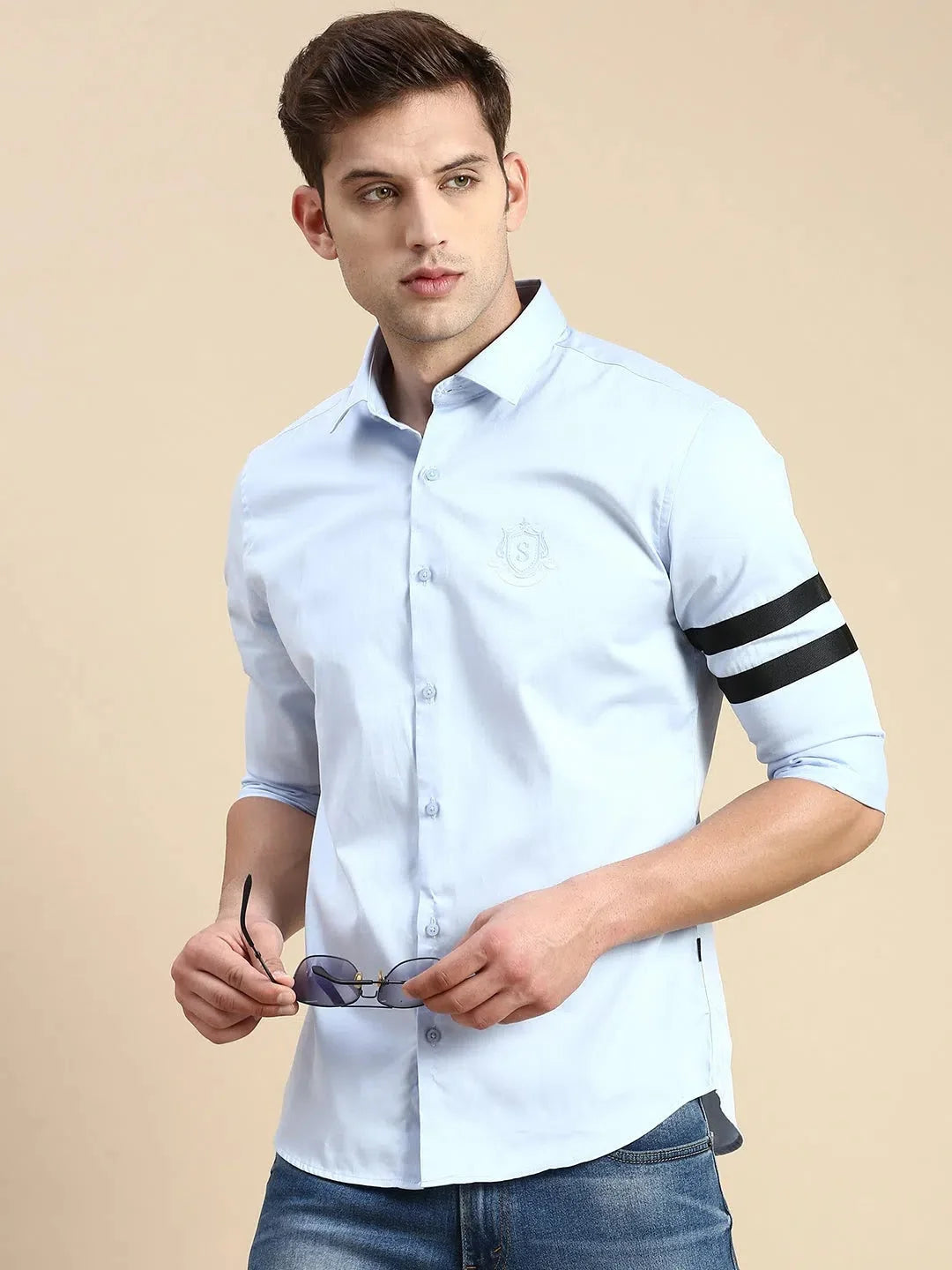 Men Blue Solid Casual Shirt-CHERRY-0315-Blue