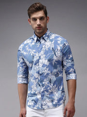 Men Blue Printed Casual Shirt-PERRYPRINT-1848-Blue