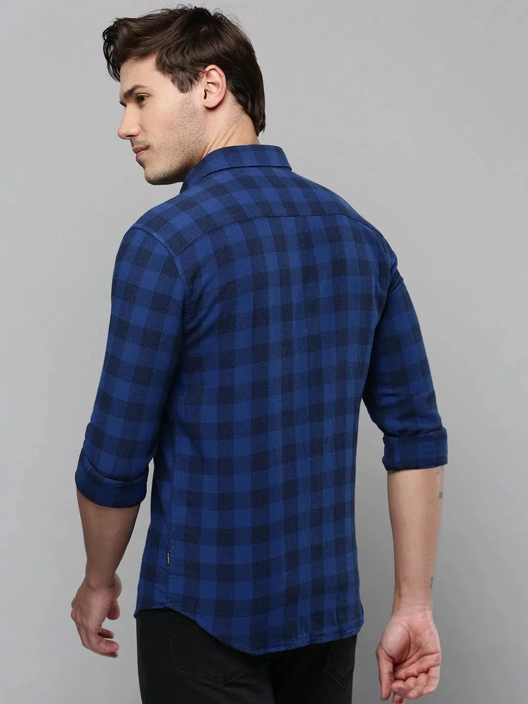 Men's Blue Checked Cotton Shirt - Casual & Stylish