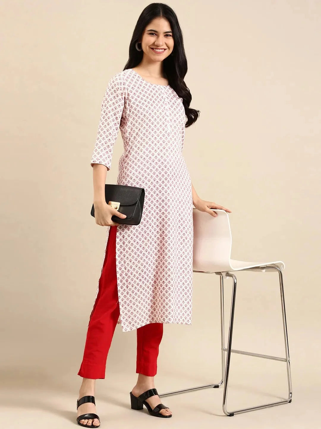 Off White Printed Cotton Kurta | Women's Indian Kurta Ladies